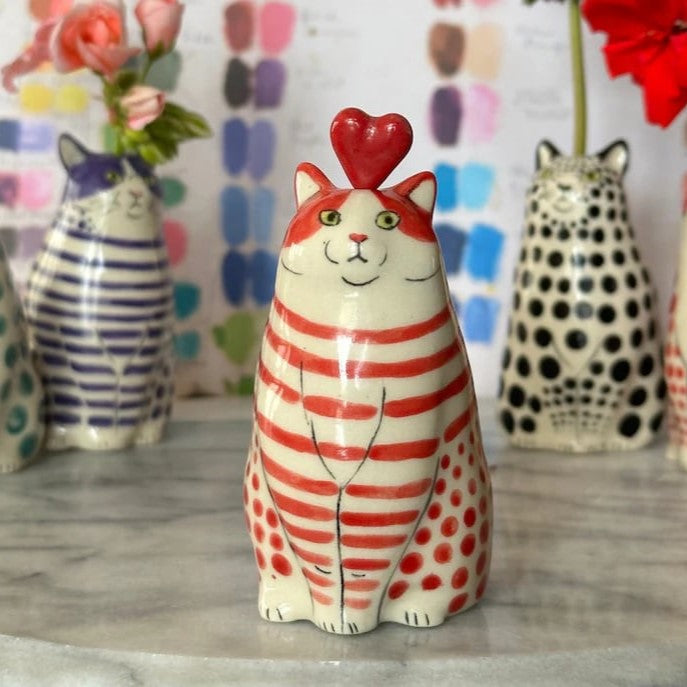 Katzenvase | Verspieltes Polka-Dot Design | Keramik Vase